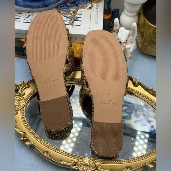 🆕 KURT GEIGER LONDON 🧿 NWOB Crystal Chain Flat Sandal, Gold - Sz EU37 US 7 - Picture 13 of 15